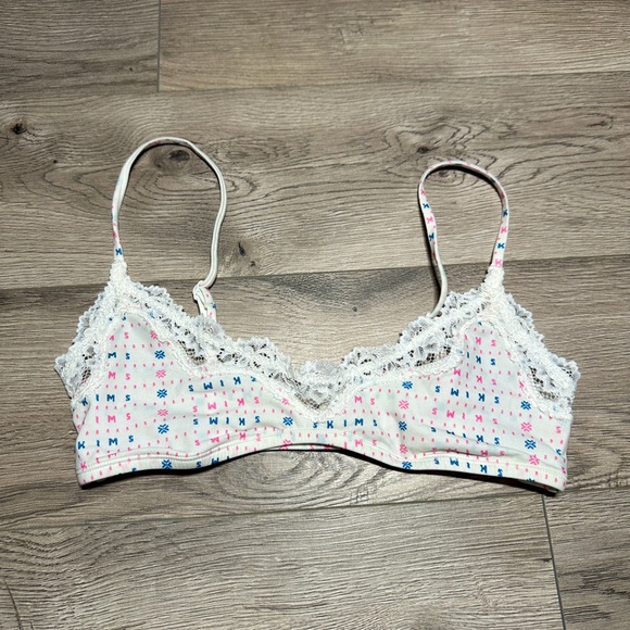 skims white pastel logo print bralette size small - Picture 1 of 3